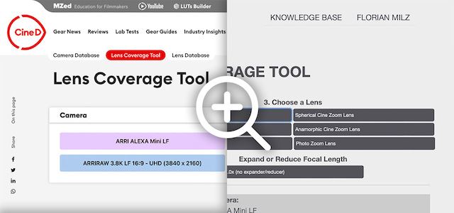 Screenshot of the CineD Lens Coverage Tool